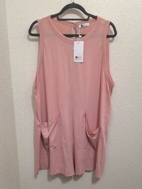 NWT UNIA Uniankiya Dusty Pink Sleeveless Romper Shorts W/Pocket Tunic L